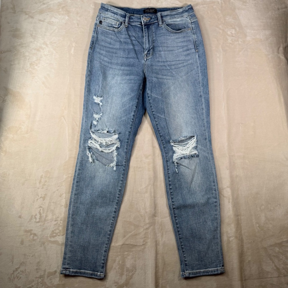 Judy Blue Boyfriend Fit Jeans Womens Size 7/28 Blue Denim Distressed Mid Rise